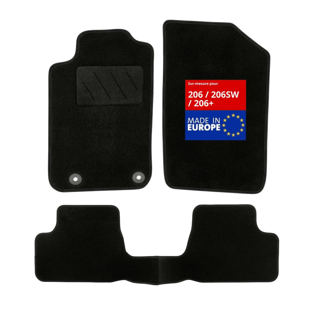 DBS Autofussmatte - nach Mass - 3-teilig - Anti Rutsch - schwarzer Nadelfilz 900g/m² - Velours Ferti
