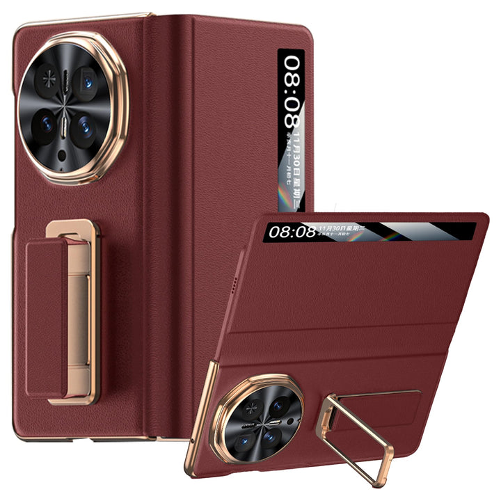 Hülle für Honor magic V6 mit Metall Halter Magnet Ständer, Ultradünn Prämie PU Leder Back Handyhülle