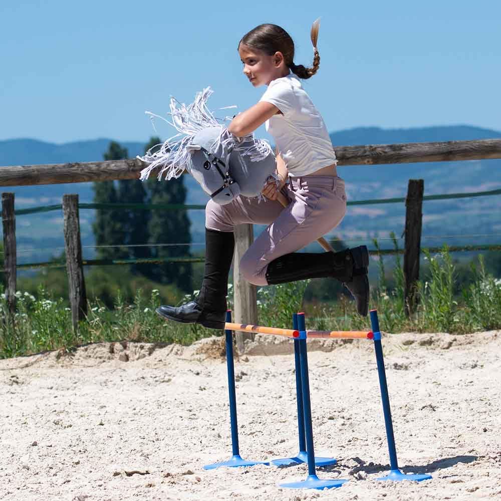 Hobby Horse grau A3, Pferd, komplett mit Netz, Gebiss, Zügel und blauer Insektenmütze, Pferdekopf fü