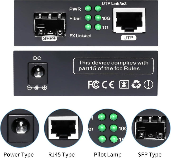 10G Multi-Gigabit SFP-Medienkonverter, 2-Port 10G Ethernet-Medienkonverter, 1x 100M/1G/2,5G/5G/10GBa