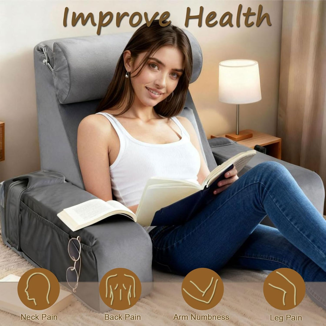 Gross lesekissen für Bett und Sofa, Erwachsene Rückenkissen Bett mit Nackenrolle &amp; Armlehnen, Ergono