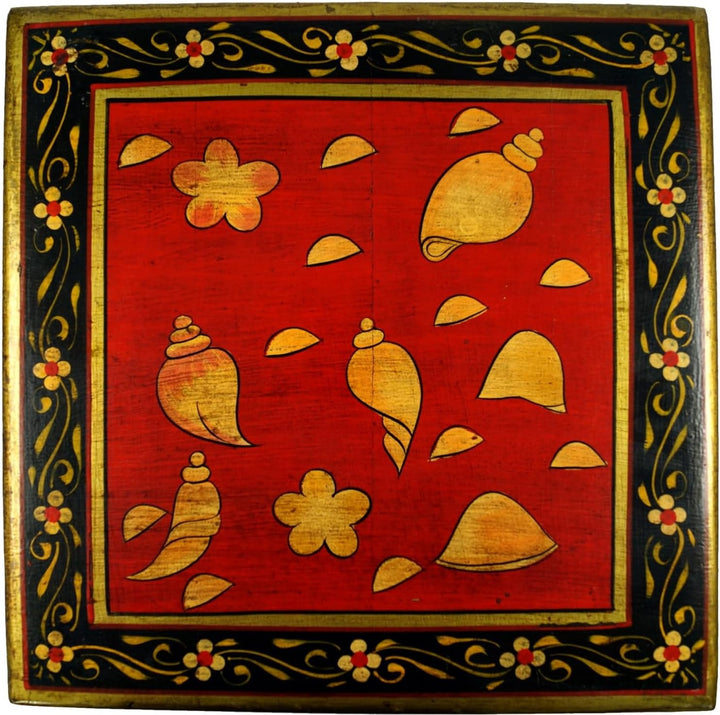 GURU SHOP Bemalter Kleiner Tisch, Minitisch, Blumenbank - Maritim Rot/schwarz, 16x38x38 cm, Kaffeeti