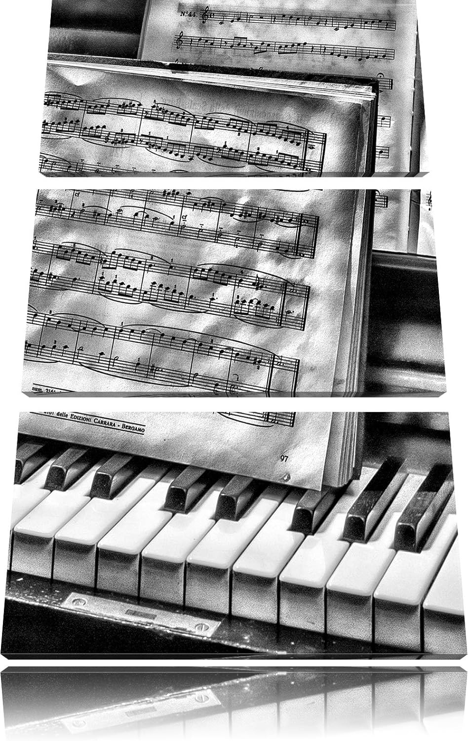 Pixxprint Monocrome, Klavier mit Notenblätter 3-Teiler Leinwandbild 120x80 Bild auf Leinwand