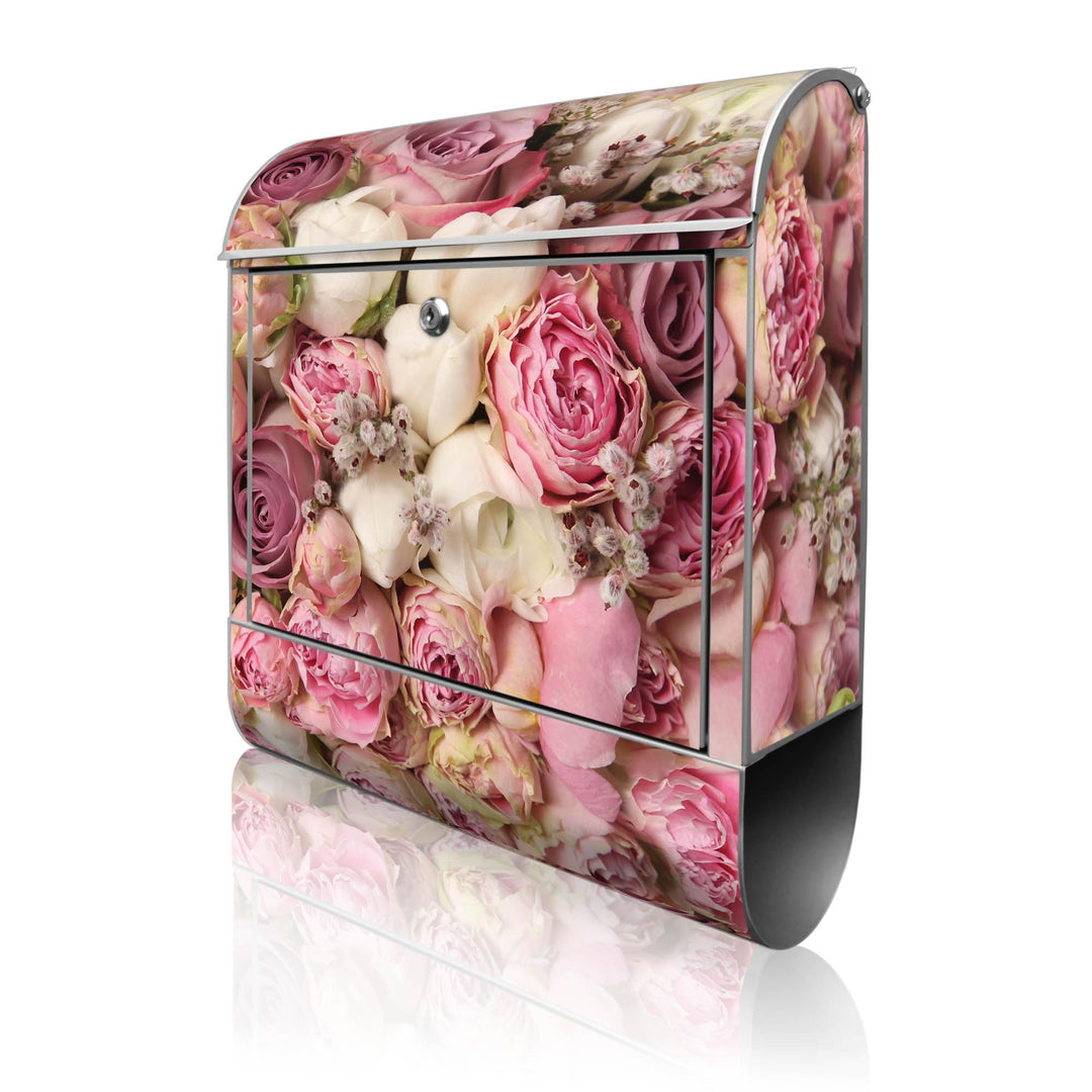 banjado® Design Briefkasten personalisiert mit Motiv Strauss Rosen 39x47x14cm & 2 Schlüssel - Briefk