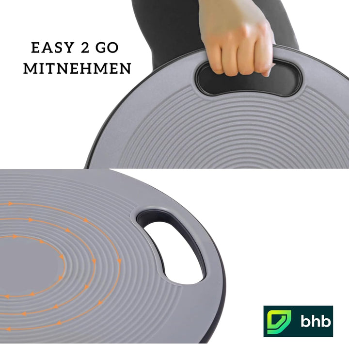 Bhb Balance Board mit Griffen, Grau, Ø 39,5 cm, bis 200 kg, rutschfest – Wackelbrett für Core Traini