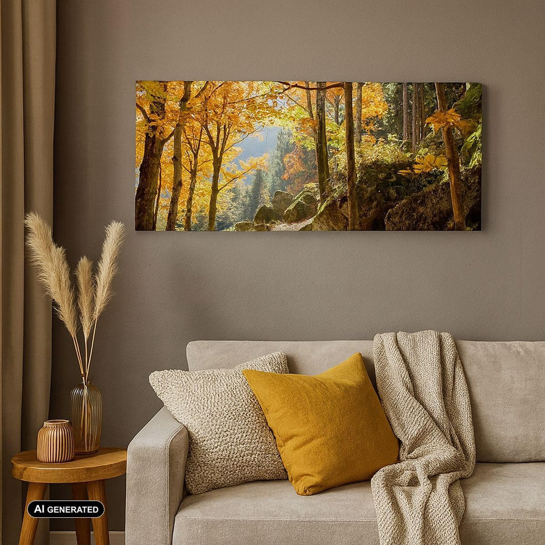 Wandbilder Dekoration Wohnzimmer Herbst berg wald natur Panorama Bilder auf Leinwand 120x50cm Leinwa