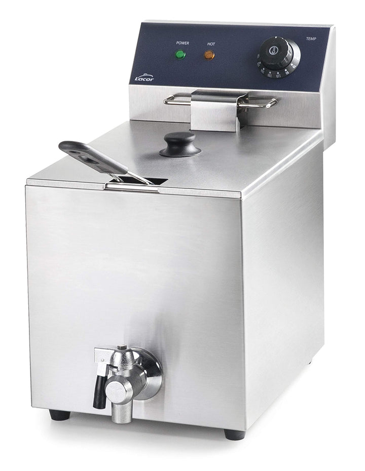 Lacor 69468 69468 Elektrische Frittiermaschine mit professionellem Hahn, 3250 W, 8 l, Edelstahl Prof
