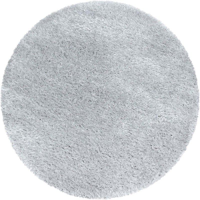 HomebyHome Shaggy Teppich Wohnzimmer 120 cm Rund - 50 mm Florhöhe Hochflor Wohnzimmerteppich Silber