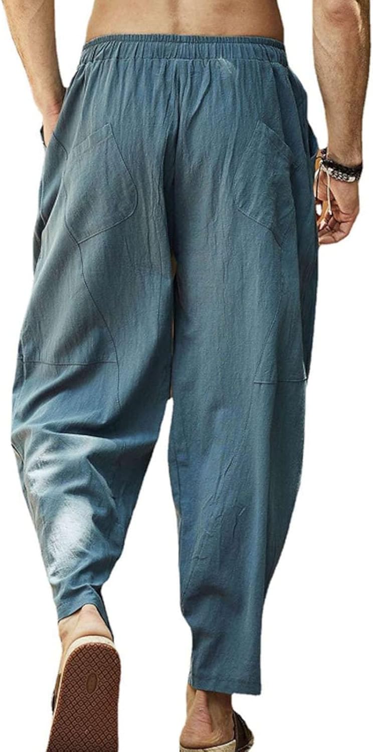 Leinenhose Herren Sommerhose Herren Leicht Yogahose Freizeithose mit Elastische Gürtel XXL Blau, XXL