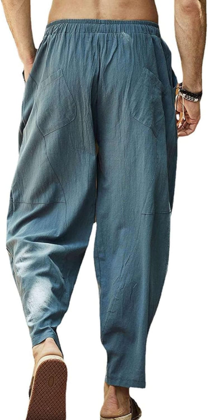 Leinenhose Herren Sommerhose Herren Leicht Yogahose Freizeithose mit Elastische Gürtel XXL Blau, XXL