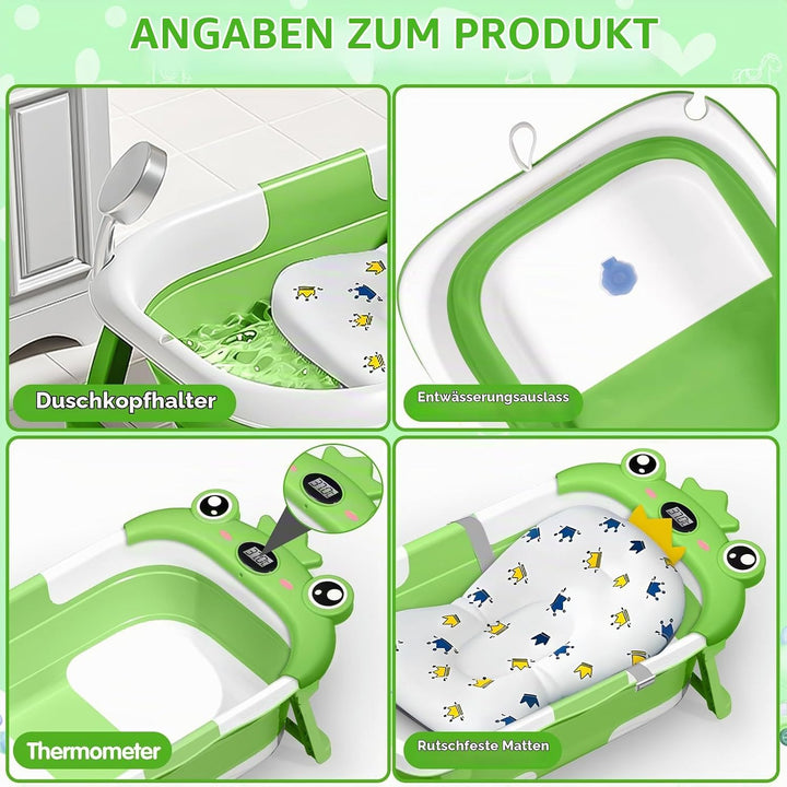 Zusammenklappbare Babybadewanne, Faltbar Baby Badewanne Mit Temperatursensor und Rutschfestem Badeki