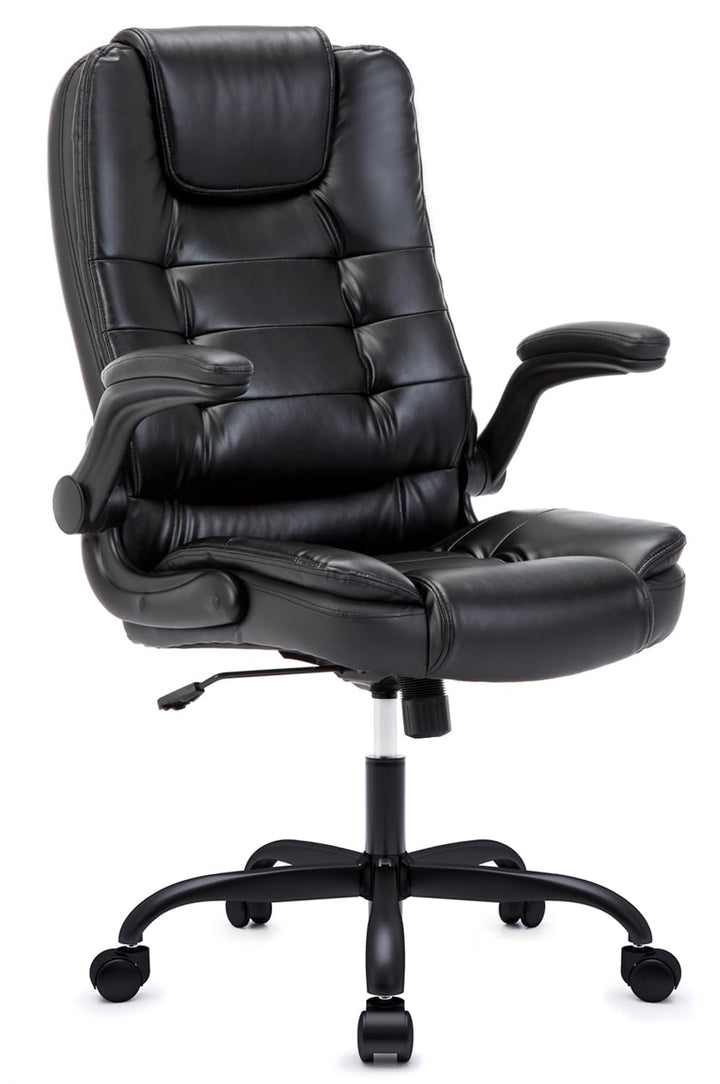 IWMH Ergonomischer Bürostuhl 180KG, Schreibtischstuhl PU Leder mit Hochklappbaren Armlehnen, Chefses