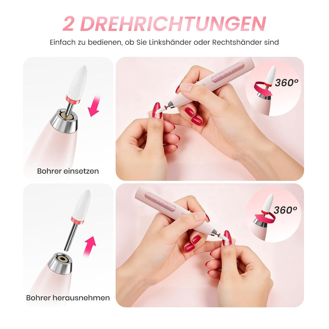 Nagelfräser Kabellos Elektrische Nagelfeile, 35000 U/Min Professionell Nail Drill, 15 in 1 Nagelfräs