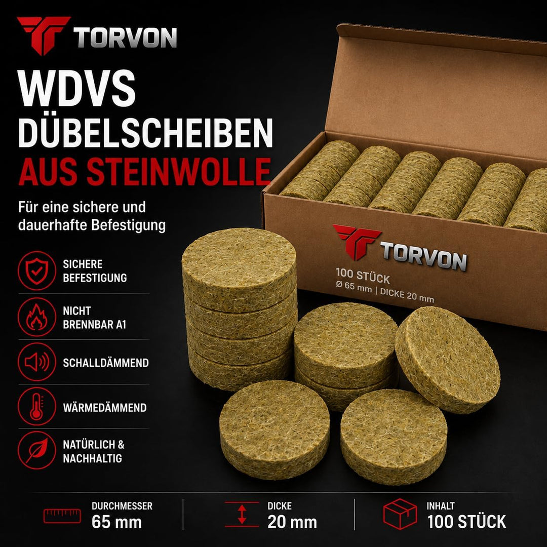 Mineralwolle Rondelle für WDVS - 100 St. - Fassadendämmung/Wärmedämmung/Mineralwolle Scheiben Abdeck