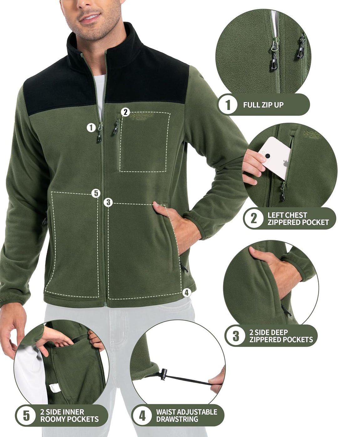 Pioneer Camp Herren Fleecejacke Full Zip Outdoor Polar Leicht Winddicht Jacke mit Reissverschluss M
