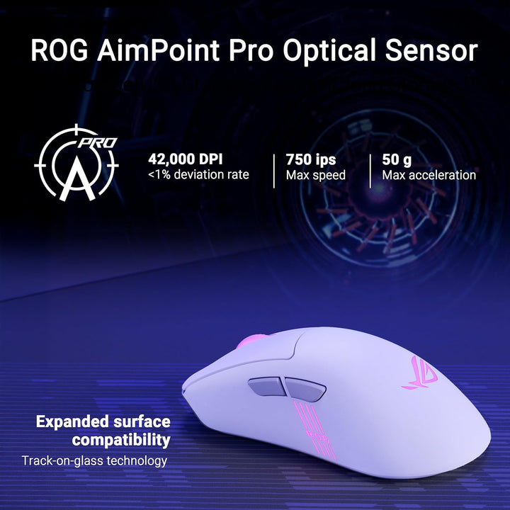 ASUS ROG Keris II Origin White Wireless RGB Gaming-Maus (ergonomisch, FPS Esport 65g leicht, ROG Aim