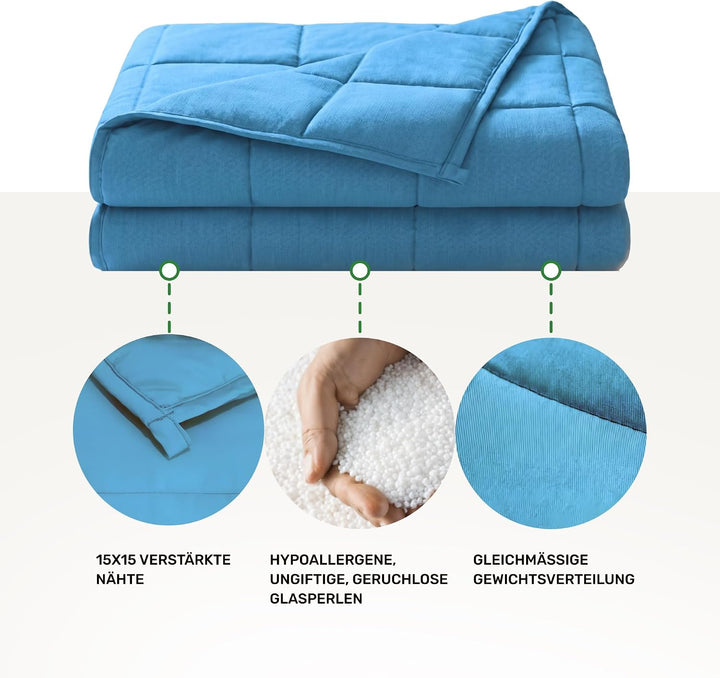 Dailydream Gewichtsdecke 155x200cm, 11 kg, Baumwolle, Blau | Gewichtsdecke mit atmungsaktiver Baumwo
