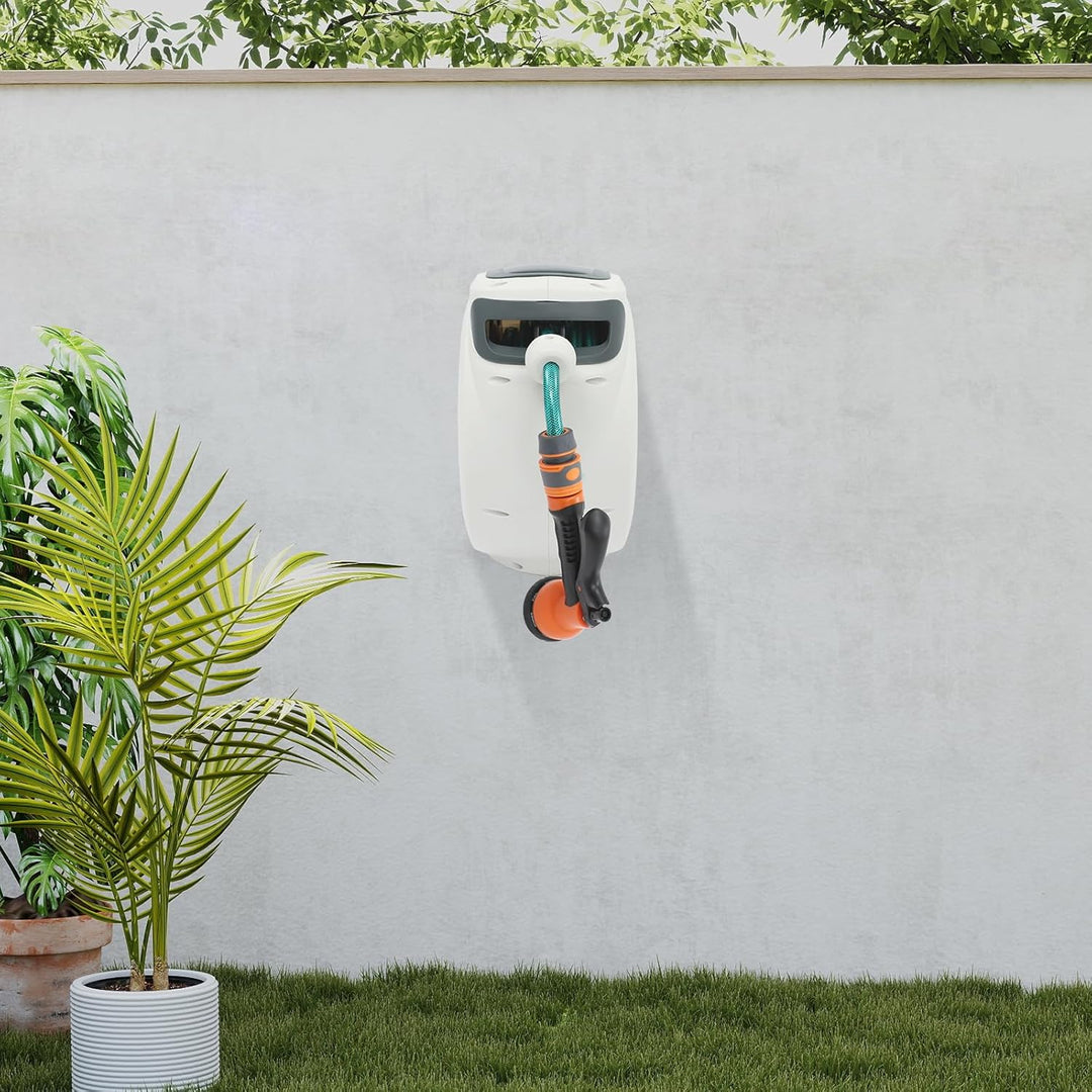Schlauchtrommel 20m, Wandschlauchbox mit 6 Bewässerungsmodi, Gartenschlauch Trommel, Wasserschlauch