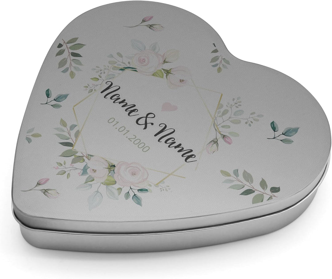 printplanet® - Herzdose personalisiert - Herzdose mit eigenem Namen selbst gestalten - Motiv: Floral