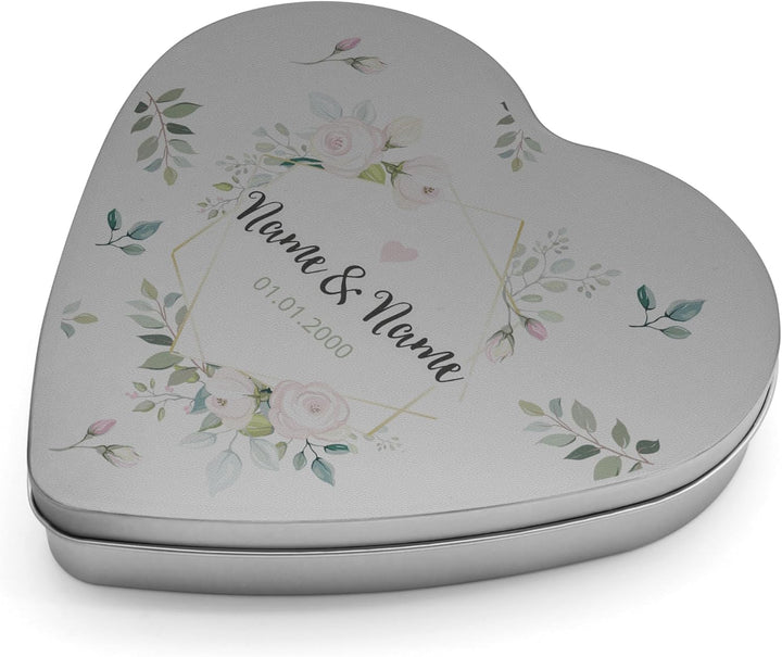 printplanet® - Herzdose personalisiert - Herzdose mit eigenem Namen selbst gestalten - Motiv: Floral
