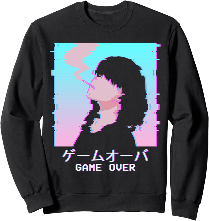 Game Over Sad Anime Girl Japanese Waifu Vaporwave Aesthetic Sweatshirt