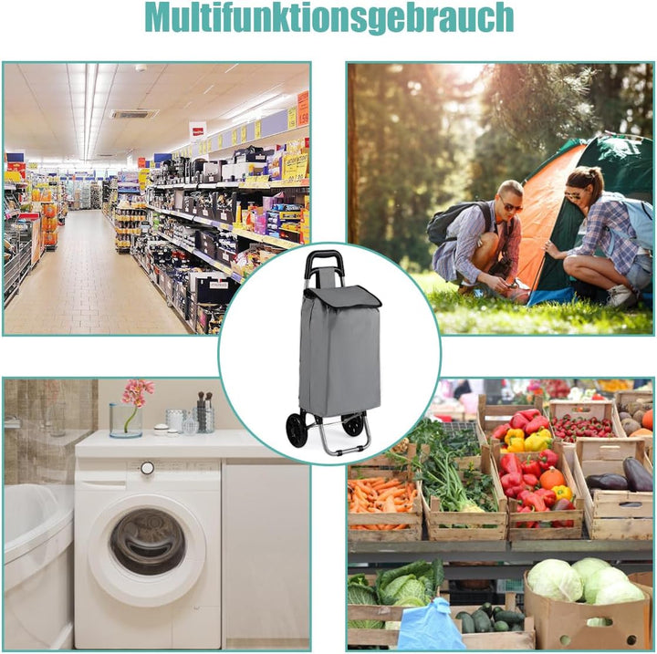 COSTWAY 35L Einkaufstrolley klappbar, Einkaufswagen mit Rollen, Einkaufsroller mit abnembarer Einkau