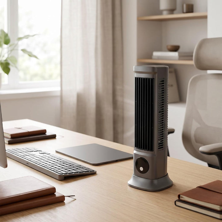 Tischventilator, 3 Geschwindigkeiten Einstellbar, Leiser, über USB Wiederaufladbarer, Blattloser Tur