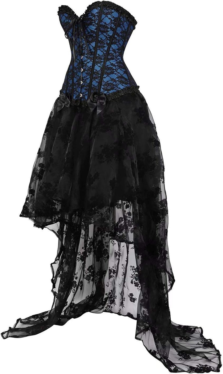 Vollbrust Kleid Corsage Bustier Korsett Kleider Spitze lang asymmetrisch Rock tüllrock Halloween, Bl