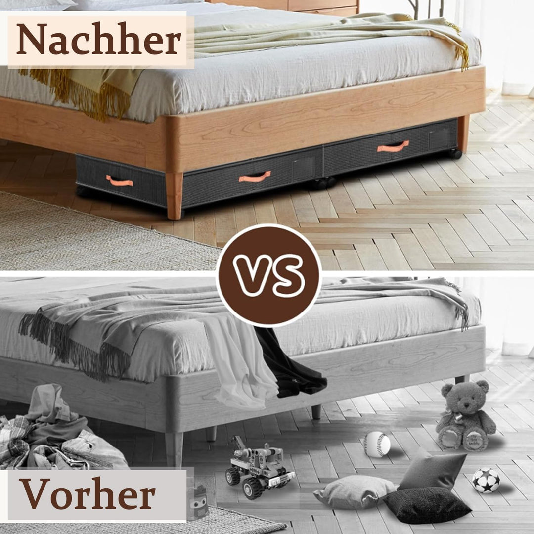 2 Stück Unterbett Aufbewahrungsbox mit Rollen, 50L Metallrahmen Unterbett Aufbewahrung, Bettkasten A