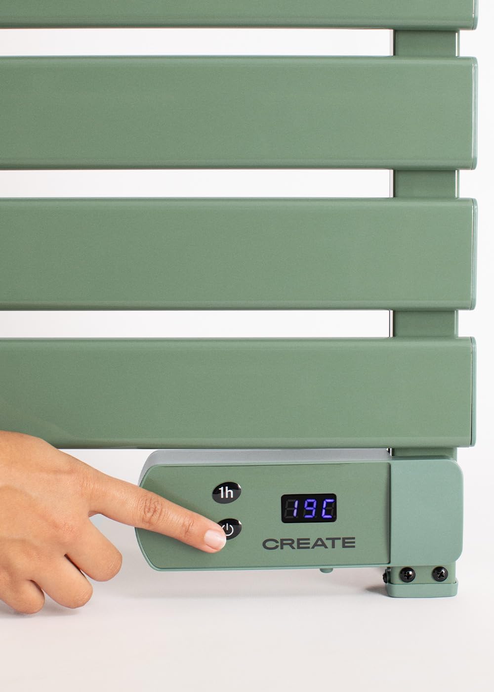 CREATE / WARM Towel 500W / Elektrischer Badheizkörper Salbeigrün mit Regal / 96,9x55x5cm / Für Boden