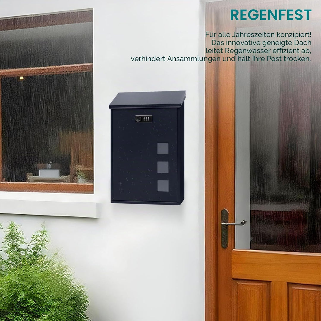 lisetar Briefkasten aus Stahl Wandmontiert mit Zahlenschloss - 3 Sichtfenster (4x4cm), Regenabweisen