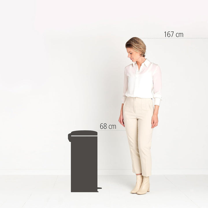 Brabantia 114465 Treteimer 30 L mit Kunststoffeinsatz in metallic grau, Plastik, 30 Liter Metallic G