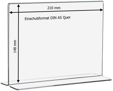 10 Stück DIN A5 T-Ständer/Werbeaufsteller/T-Aufsteller im Querformat aus Acrylglas - Zeigis®