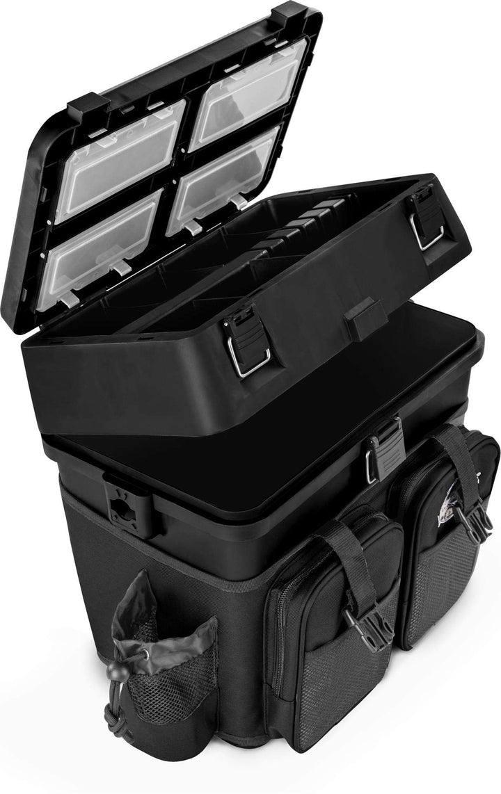 Sitzkiepe Angelobox Angel-Sitzbox Angelrucksack Angeltasche Angelkoffer Angler-Gerätekasten mit 4 Ta