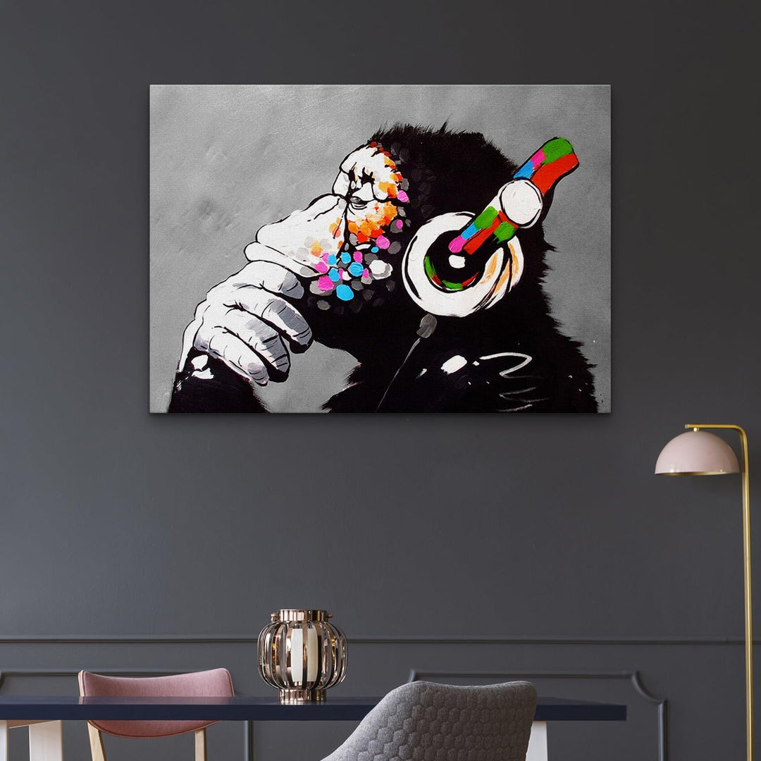 Giallobus - Gemälde - Banksy - - Standardleinwand - 140x100-02 - DJ Affe - Bereit zum Aufhängen - Mo