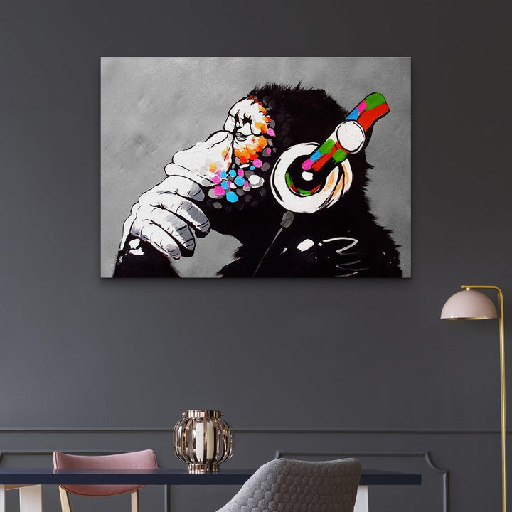 Giallobus - Gemälde - Banksy - - Standardleinwand - 140x100-02 - DJ Affe - Bereit zum Aufhängen - Mo