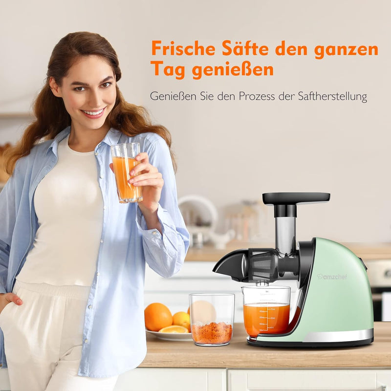 AMZCHEF Entsafter Gemüse und Obst - Entsafter Slow Juicer mit Rückwärts-Kau-Funktion - Zartes Zerkle