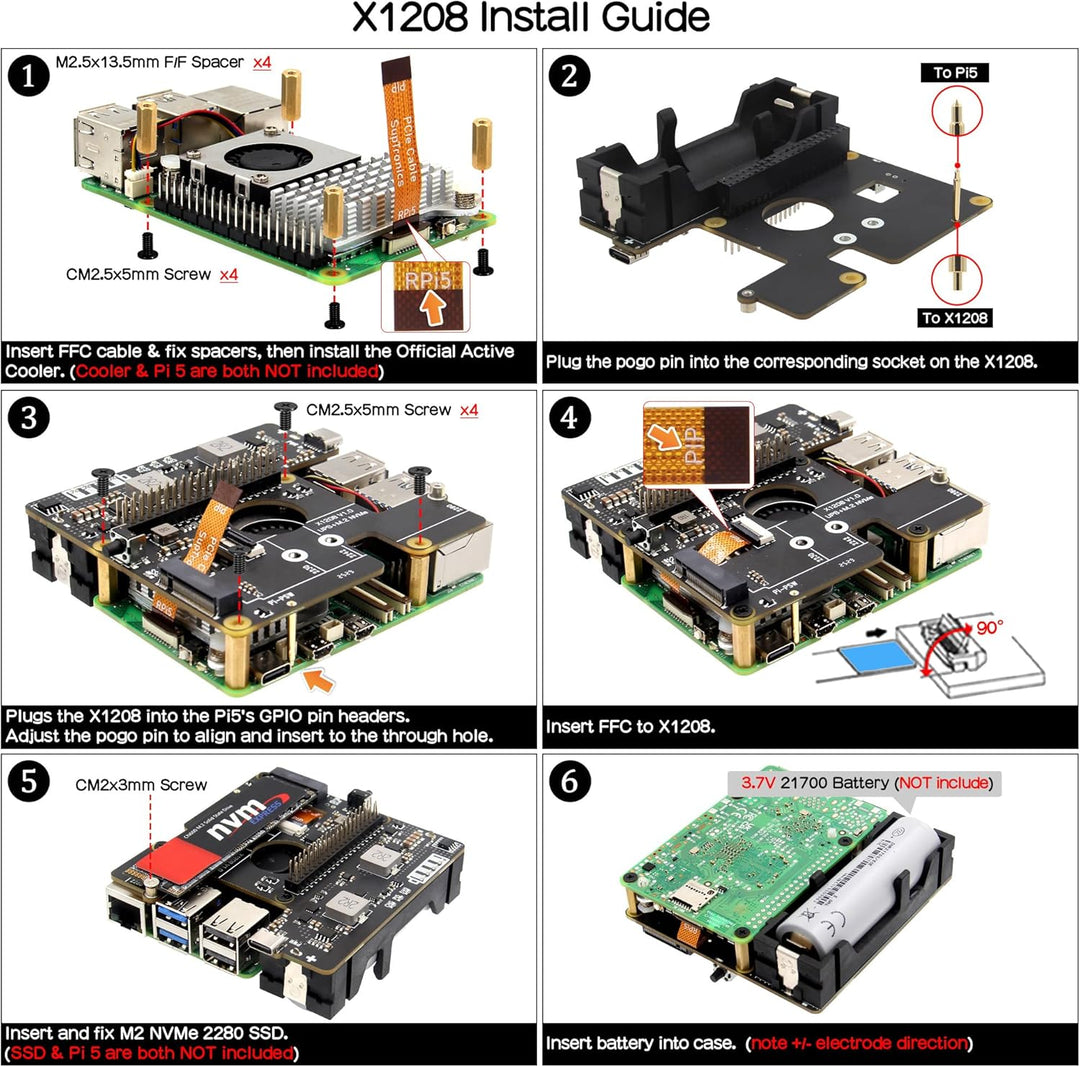 Geekworm X1208 UPS für Raspberry Pi 5 mit NVMe SSD (2280/2242/2230) Erweiterung | 5,1V/5A Ausgang |