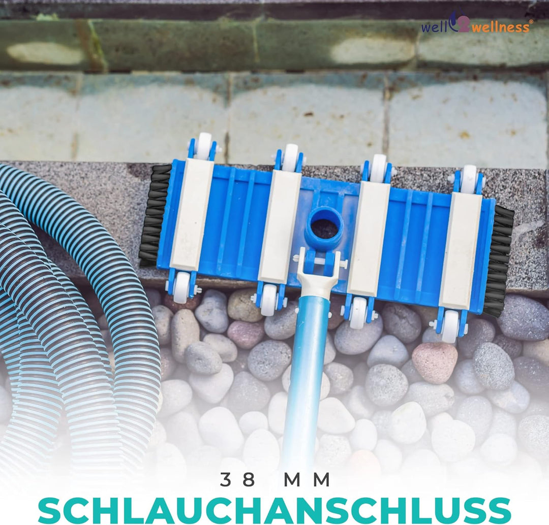 well2wellness Pool Bodensauger 8-Rad Flex | Seitliche Bürsten | Poolsauger | Einfache Handhabung | U