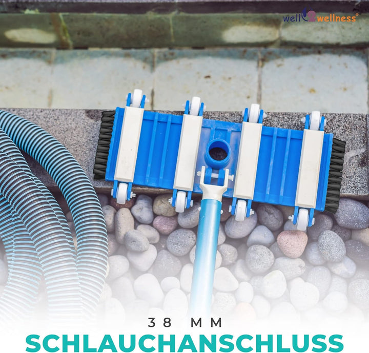 well2wellness Pool Bodensauger 8-Rad Flex | Seitliche Bürsten | Poolsauger | Einfache Handhabung | U