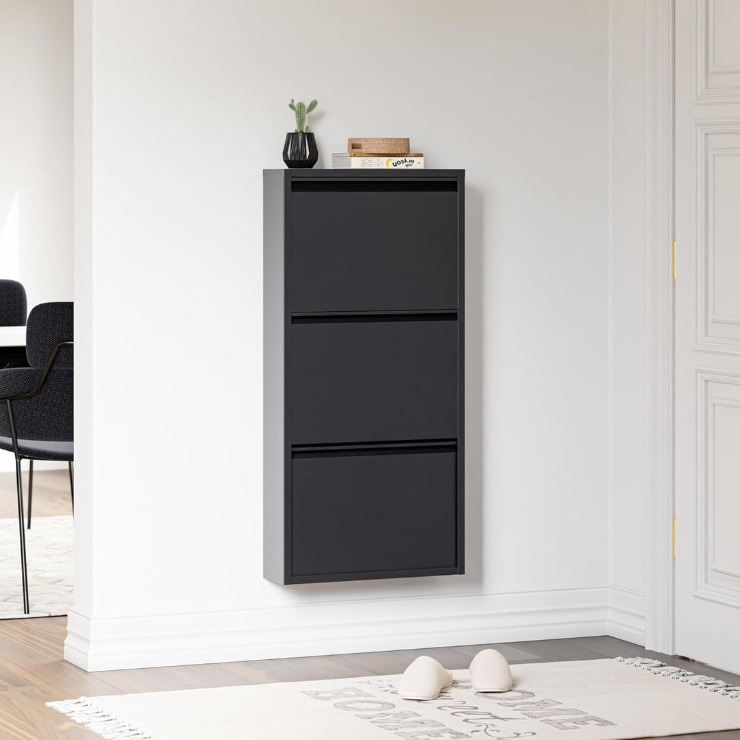 [en.casa] Schuhschrank Sokndal Schuhkipper mit 3 Klappen Metall Schuhkommode für 6 Paar Schuhe 104 x