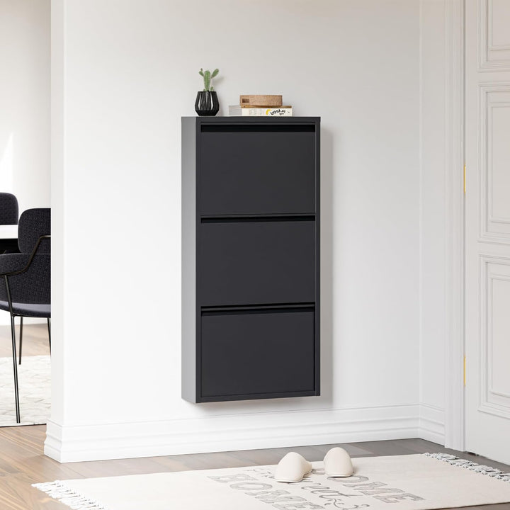 [en.casa] Schuhschrank Sokndal Schuhkipper mit 3 Klappen Metall Schuhkommode für 6 Paar Schuhe 104 x