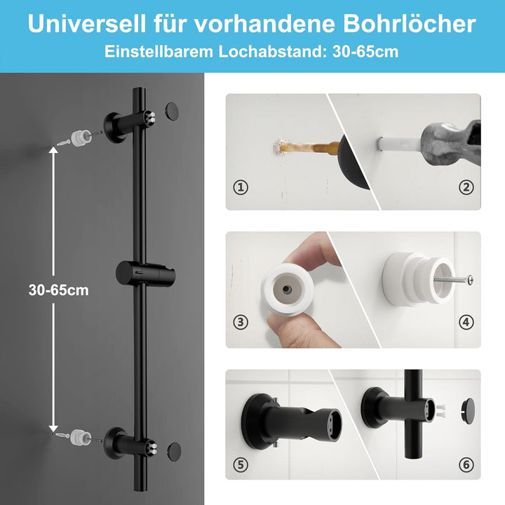 Görbach Schwarz Duschset mit Handbrause Duschstange mit Duschkopfhalter, Duschbrause mit schlauch un