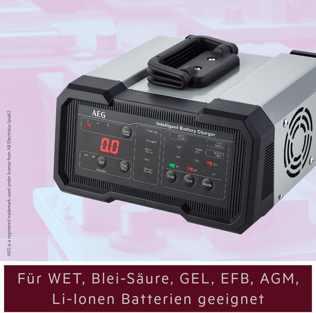 AEG Batterieladegerät CW20 lädt alle 6 V und 12 V Batterien, umfangreicher Sicherungsschutz, mit Lad
