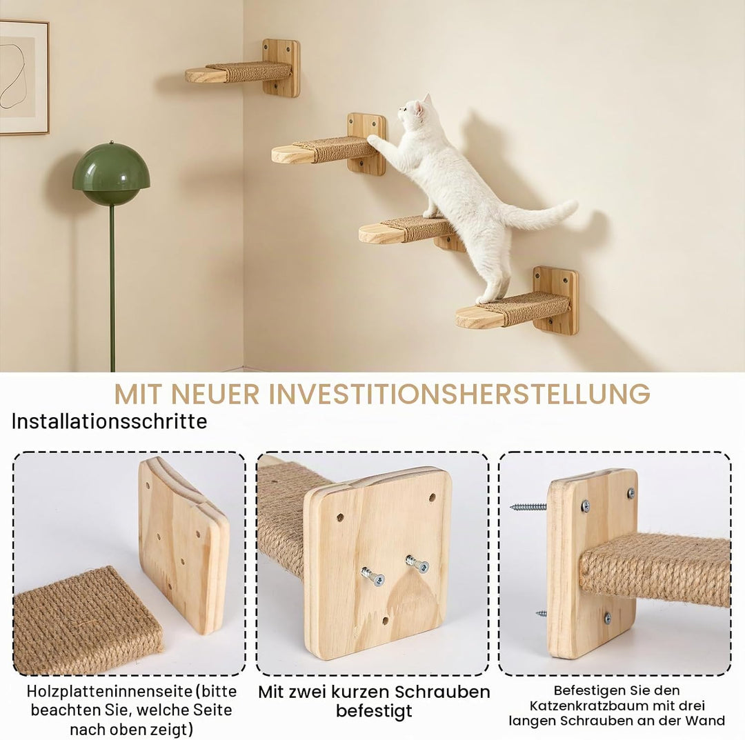 Katzentreppe Wand 4pcs, Kletterwand Katzen,Wandliege Kletterwand Katzen mit Juteseil zum Kratzen, fü