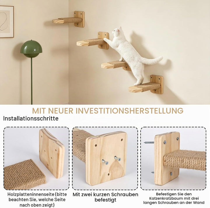 Katzentreppe Wand 4pcs, Kletterwand Katzen,Wandliege Kletterwand Katzen mit Juteseil zum Kratzen, fü