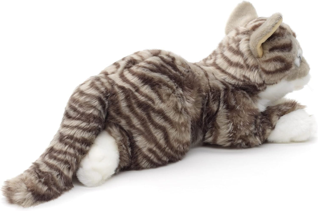 Uni-Toys - Katze mit getigertem Fell (grau), liegend - 38 cm (Länge) - Plüsch-Kätzchen - Plüschtier,