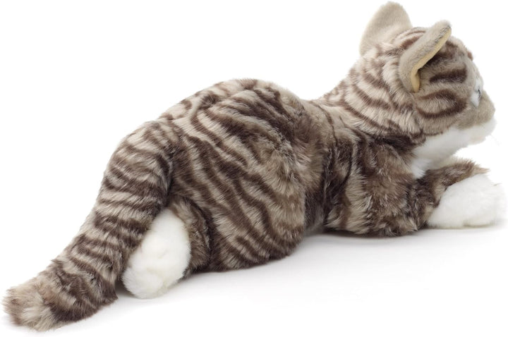 Uni-Toys - Katze mit getigertem Fell (grau), liegend - 38 cm (Länge) - Plüsch-Kätzchen - Plüschtier,