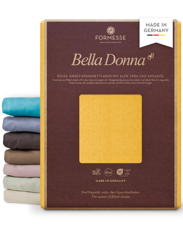 Spannbettlaken Bella Donna Jersey für Matratzen &amp; Wasserbett 120-130 x 200-220 cm in Goldgelb