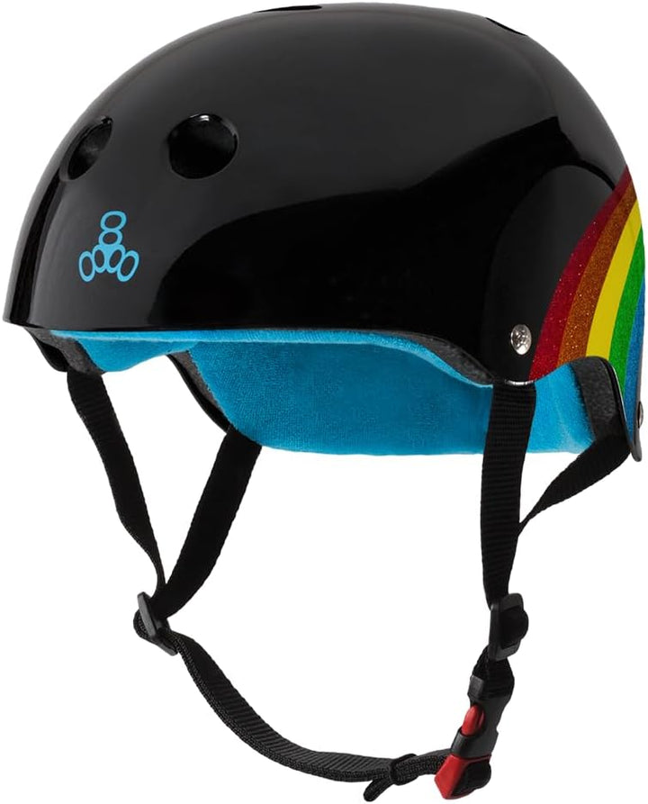 Triple Eight Herren Zertifizierter Sweatsaver-Helm Skate-und Skateboard S/M Regenbogen Sparkle Schwa